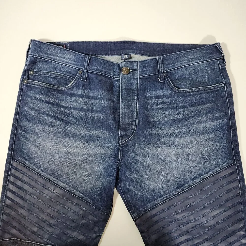 True Religion Striped Jeans Men's 38/32 Rocco Relaxed Skinny 112790 Motorcycle